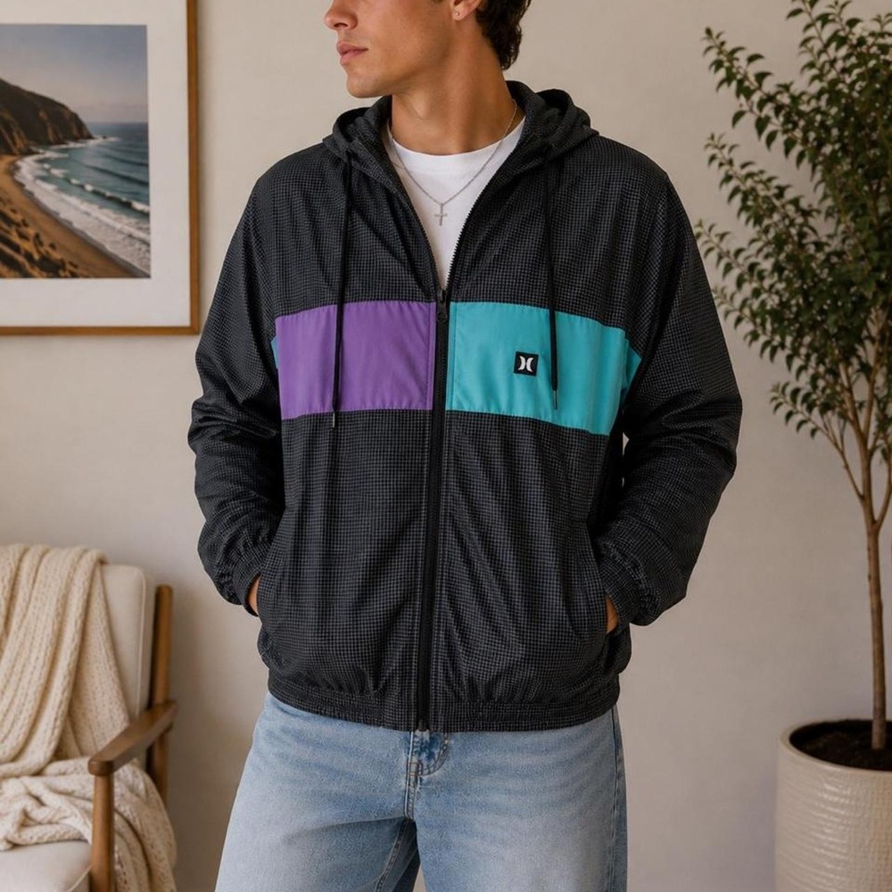 Hurley Colorblock Y2K Windbreaker Jacket Mens L